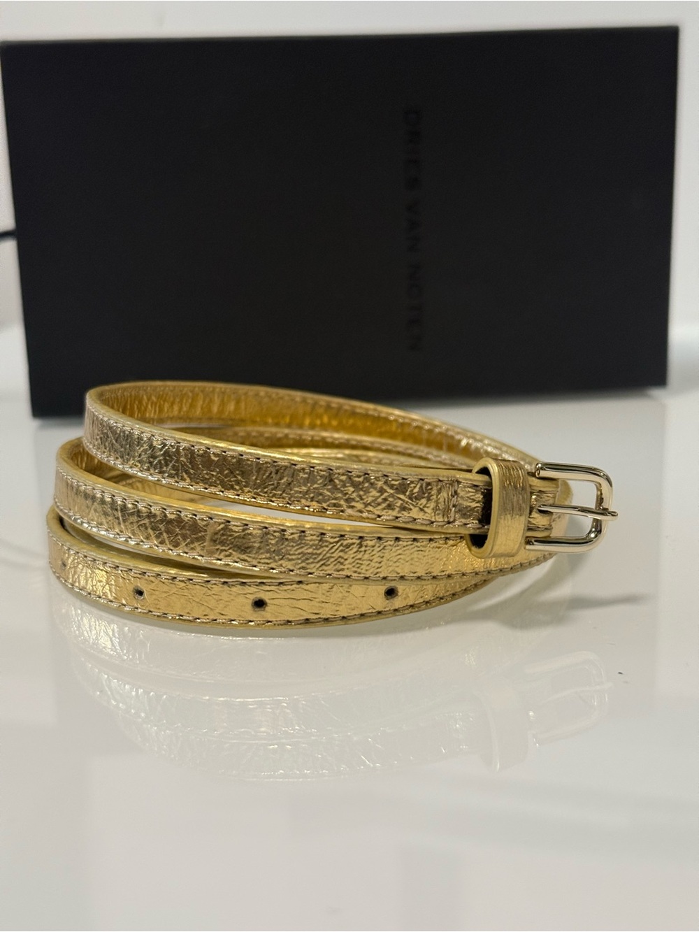 Dries Van Noten Gold Metallic Skinny Leather Belt